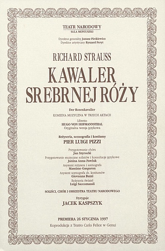 Wkładka premierowa „Kawaler srebrnej róży” Richard Strauss 26-01-1997