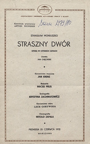 Wkładka obsadowa „Straszny dwór” Stanisław Moniuszko 01-07-1980