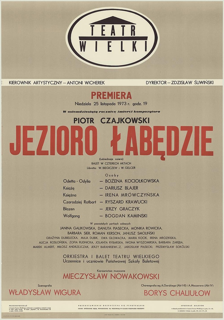 Afisz premierowy. „Jezioro łabędzie" Piotr Czajkowski 1973-11-25