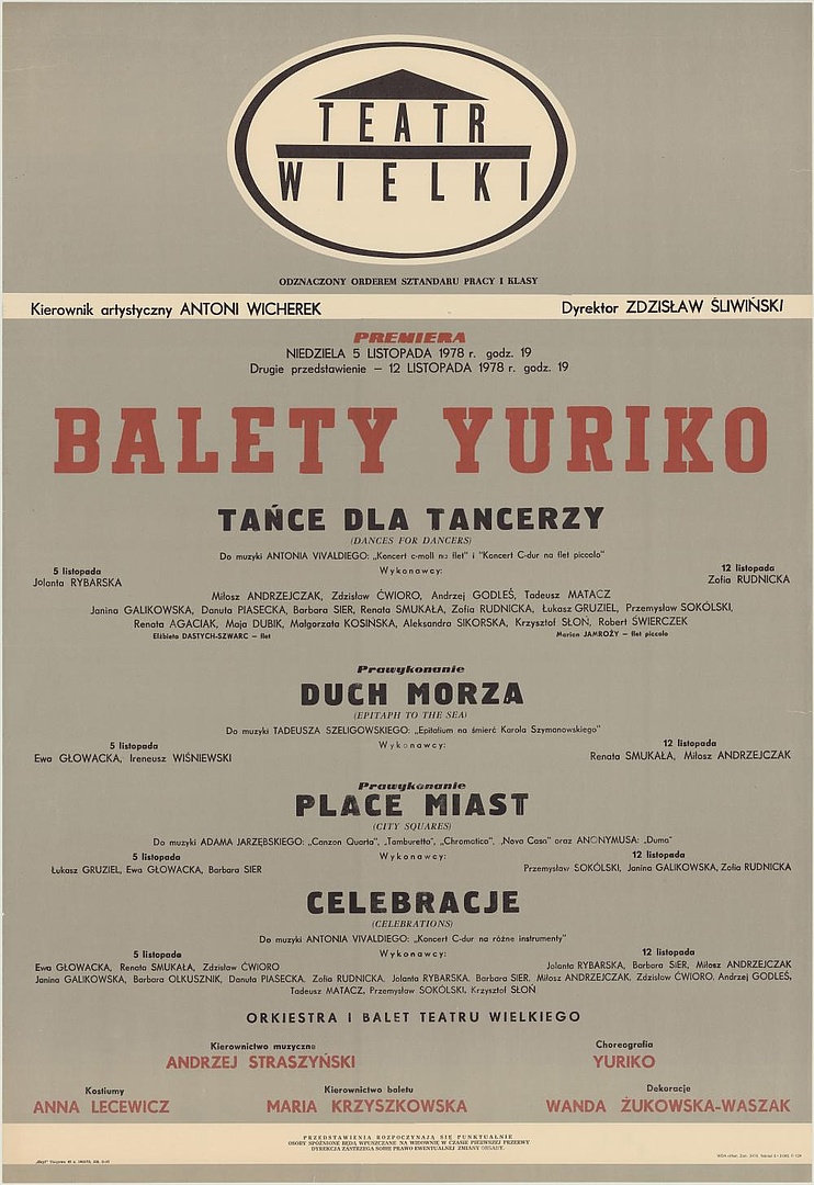 Afisz premierowy „Tańce dla tancerzy" muzyka Antonio Vivaldi, 1978-11-05, 1978-11-12