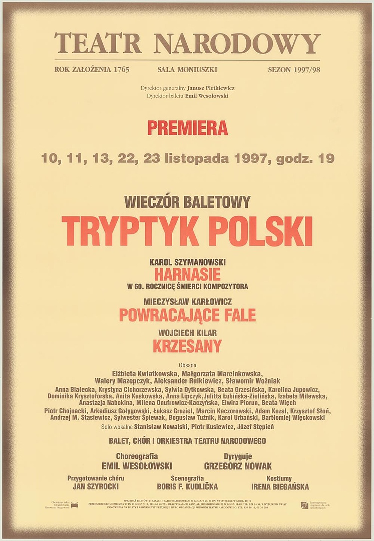 Afisz premierowy. „Harnasie” Karol Szymanowski 1997-11-10