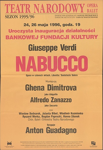 Afisz -„Nabucco” Giuseppe Verdi 24-05-1996, 26-05-1996