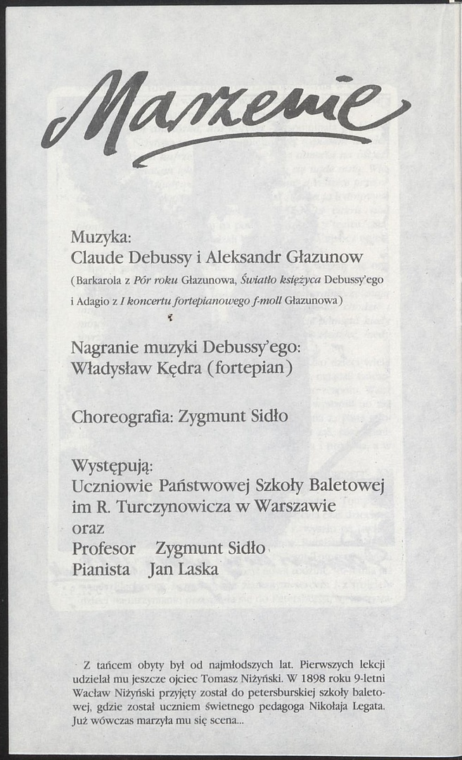 Program. „Marzenie” Claude Debussy, Aleksandr Głazunow 1989-05-26