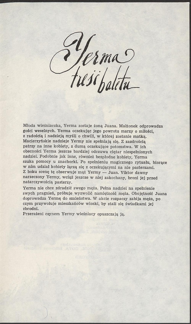 Program „Yerma” Manuel de Falla 1984-05-12