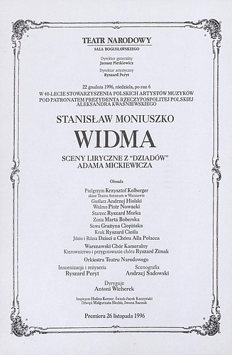 Wkładka obsadowa „Widma” Stanisław Moniuszko 22-12-1996
