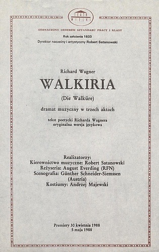 Wkładka obsadowa „Walkiria” Richard Wagner 07-05-1989
