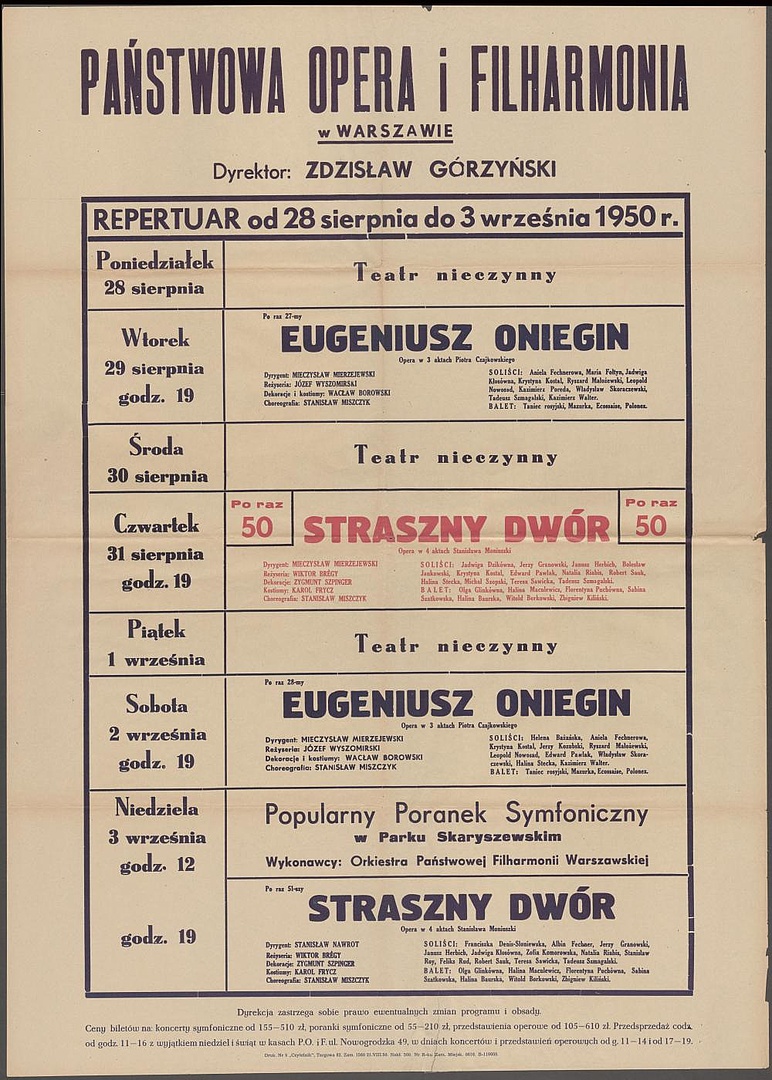 Afisz Repertuarowy 28-08-1950 – 03-09-1950