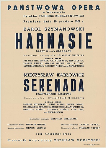 Afisz premierowy. „Harnasie” Karol Szymanowski 1951-12-29