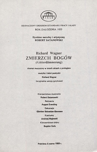 Wkładka obsadowa „Zmierzch bogów” (Götterdämmerung) Richard Wagner 05-03-1989