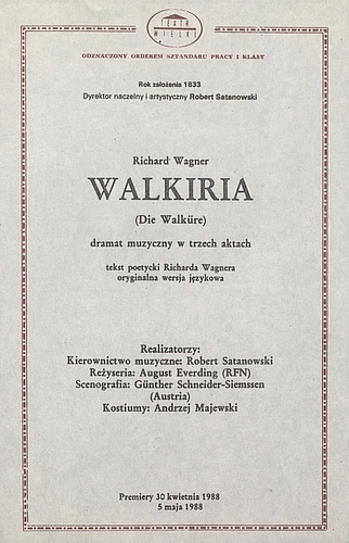 Wkładka obsadowa „Walkiria” Richard Wagner 12-02-1989