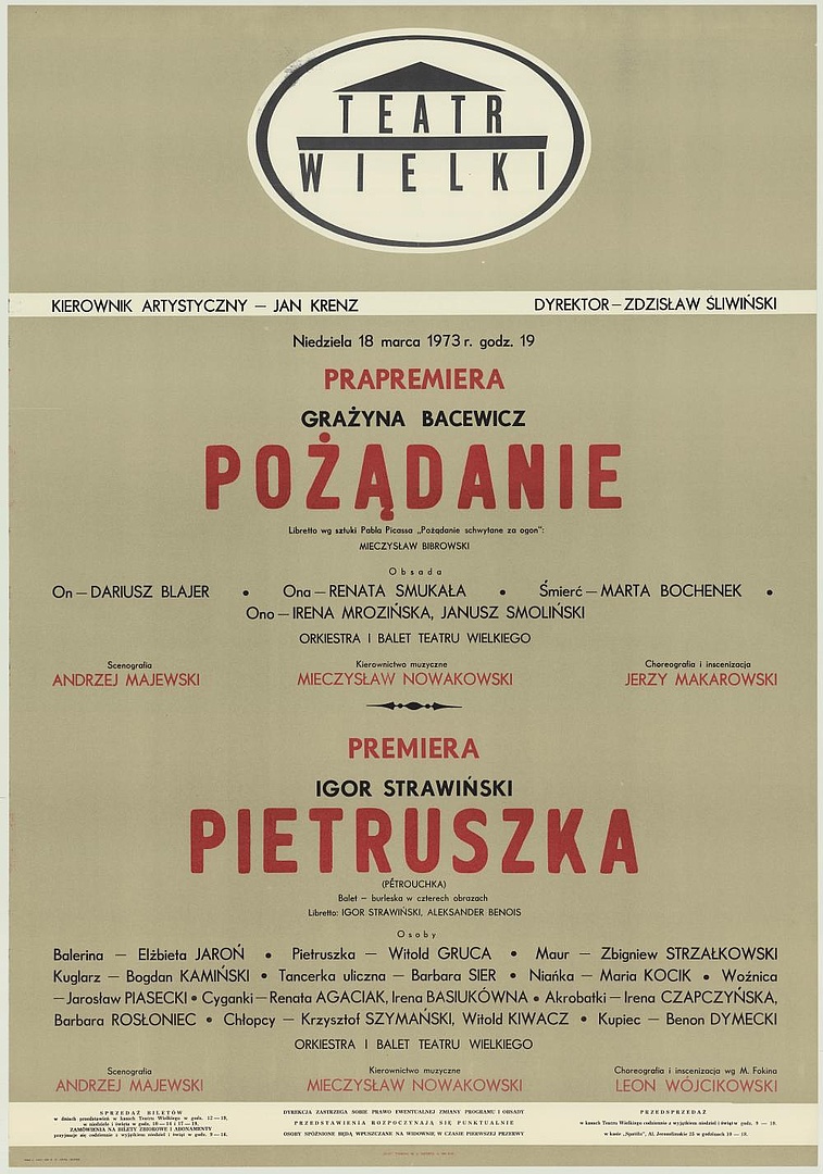 Afisz premierowy. „Pożądanie" Grażyna Bacewicz 1973-03-18