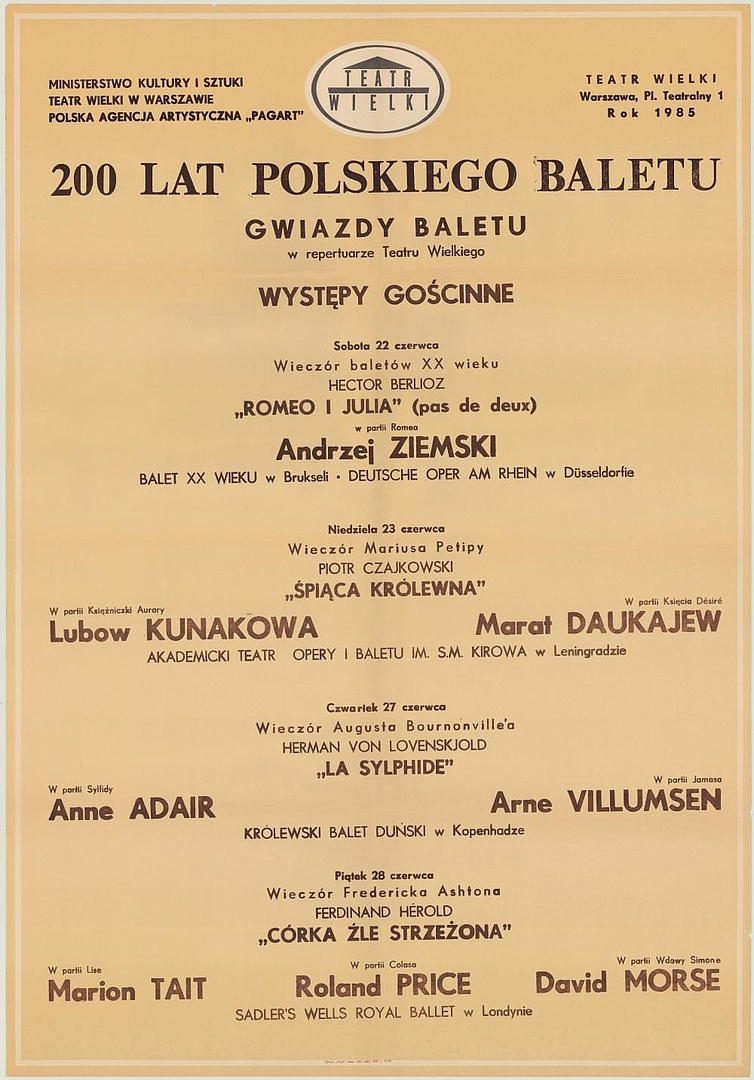 Afisz okolicznościowy. „200 Lat Polskiego Baletu” 1985-06-28