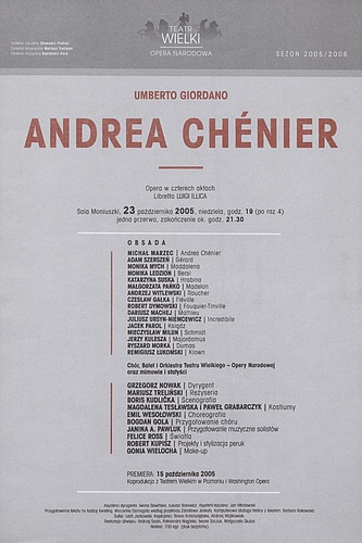 Wkładka obsadowa „Andrea Chénier” Umberto Giordano 23-10-2005