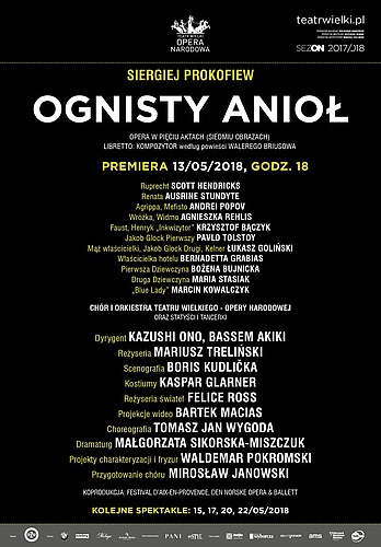 Afisz „Ognisty anioł” Siergiej Prokofiew premiera 2018-05-13