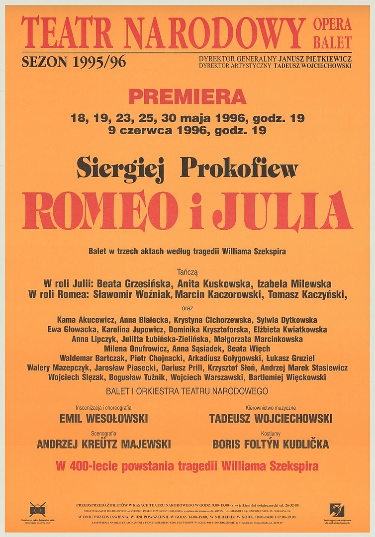 Afisz premierowy. „Romeo i Julia” Siergiej Prokofiew 1996-05-18