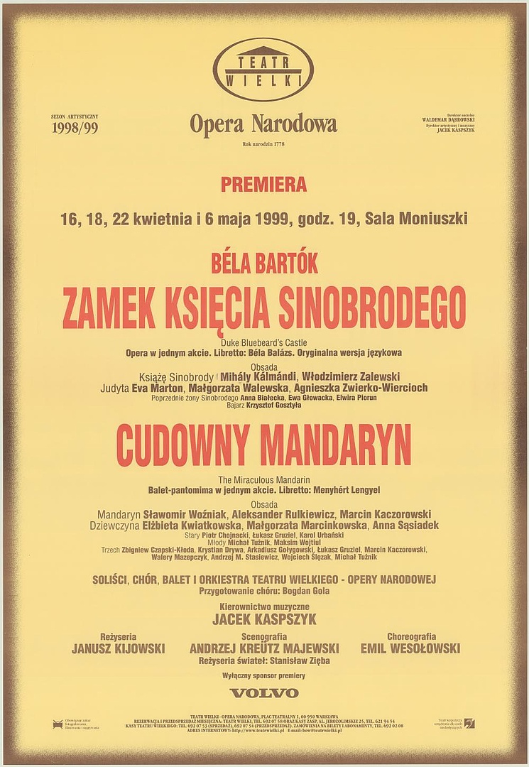 Afisz premierowy. „Cudowny Mandaryn” Bela Bartok 1999-04-16