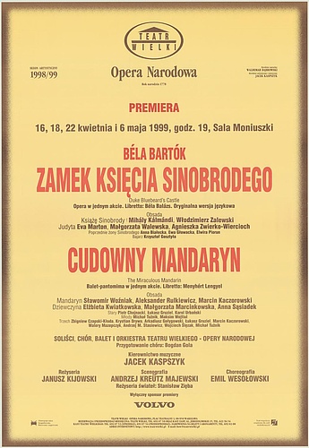 Afisz premierowy. „Cudowny Mandaryn” Bela Bartok 1999-04-16