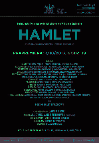 Afisz "Hamlet" Ludwig van Beethoven / Jacek Tyski według Williama Szekspira prapremiera 2013-10-03