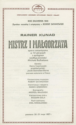 Wkładka Obsadowa „Mistrz i Małgorzata” Rainer Kunad 19-09-1987