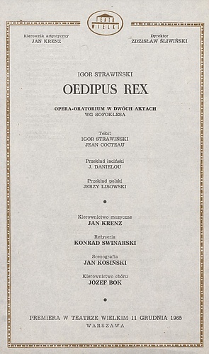Wkładka obsadowa „Oedipus Rex” Igor Strawiński