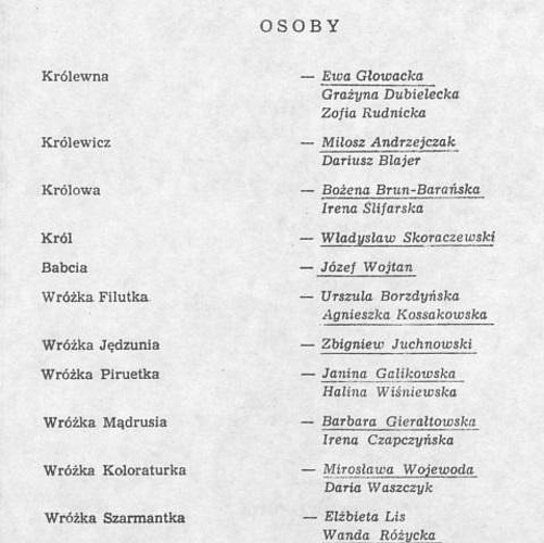 Wkładka obsadowa Bardzo śpiąca królewna 1974-09-29