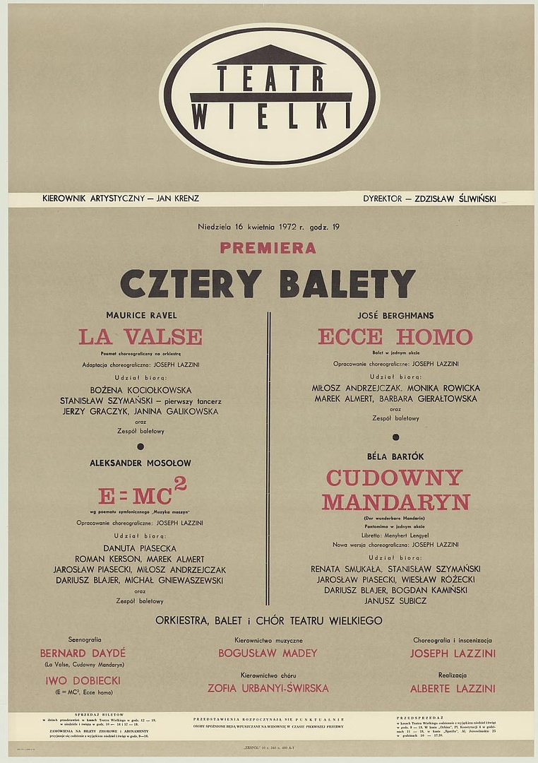 Afisz premierowy. „La Valse” Maurice Ravel 1972-04-16