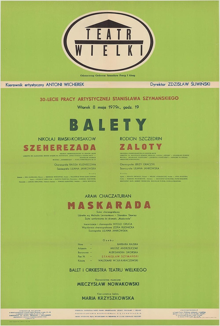 Afisz obsadowy. „Maskarada” Aram Chaczaturian 1979-05-08