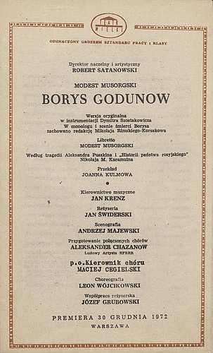Wkładka obsadowa „Borys Godunow” Modest Musorgski 14-02-1982