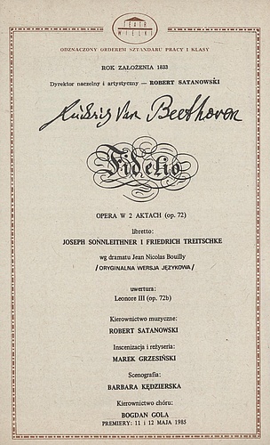 Wkładka obsadowa „Fidelio” Ludwig van Beethoven 31-01-1986