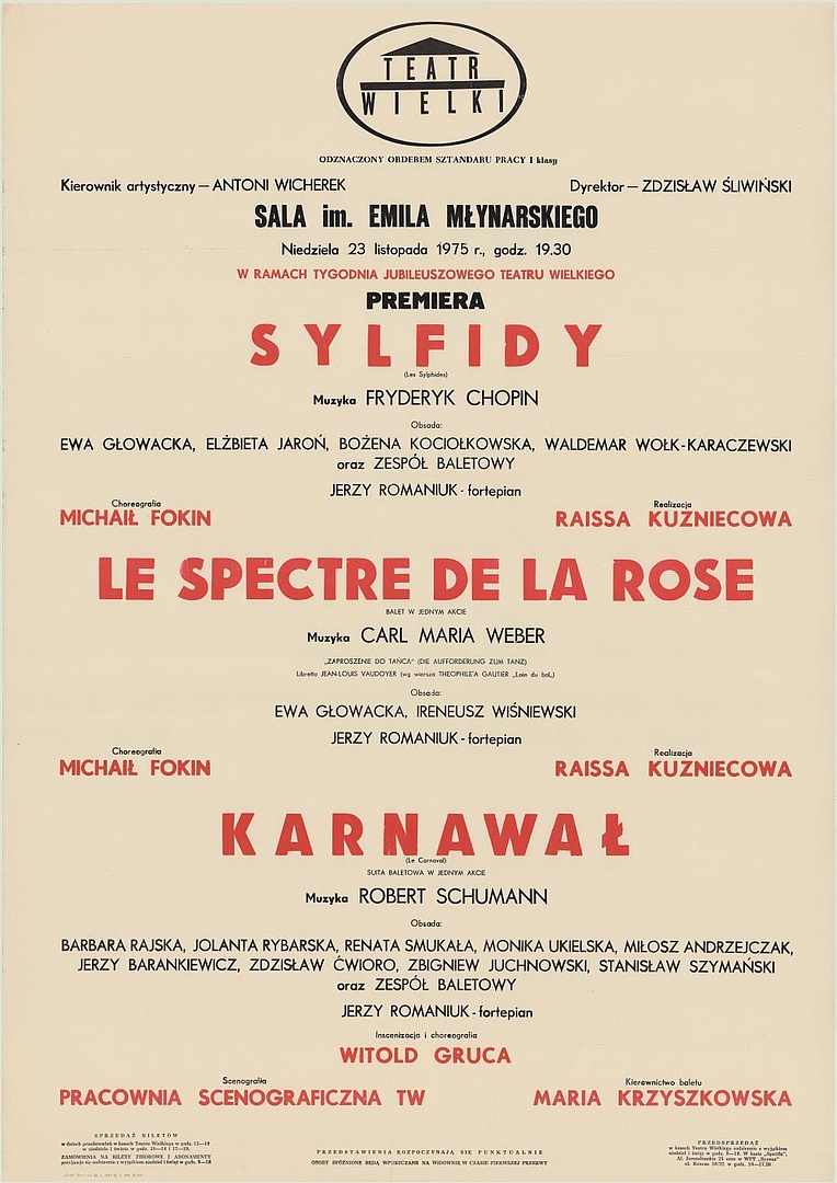 Afisz premierowy. „Sylfidy” Fryderyk Chopin 1975-11-23