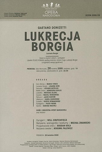 Wkładka obsadowa - „Lukrecja Borgia” Gaetano Donizetti 26-04-2009