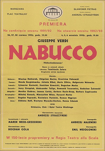 Afisz premierowy „Nabucco” Giuseppe Verdi 26-06-1992