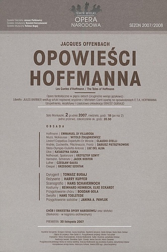Wkładka obsadowa „Opowieści Hoffmanna” Jakub Offenbach, 02-12-2007