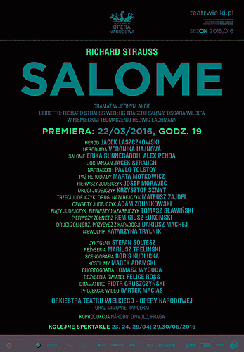 Afisz „Salome” Richard Strauss premiera 2016-03-22