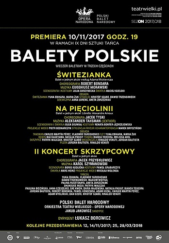 Afisz Wieczoru baletowego w trzech częściach "Balety polskie" premiera 2017-11-10 w ramach IX Dni Sztuki Tańca