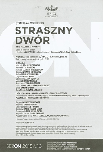 Wkładka obsadowa „Straszny dwór” Stanisław Moniuszko premiera 2015-11-08