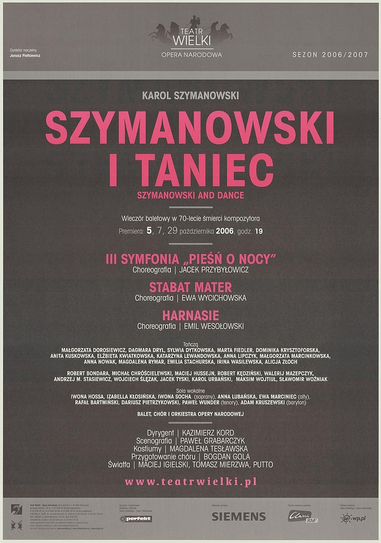 Afisz premierowy. „III Symfonia Pieśń o nocy” Karol Szymanowski 2006-10-05
