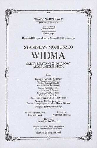 Wkładka obsadowa „Widma” Stanisław Moniuszko 12-12-1996