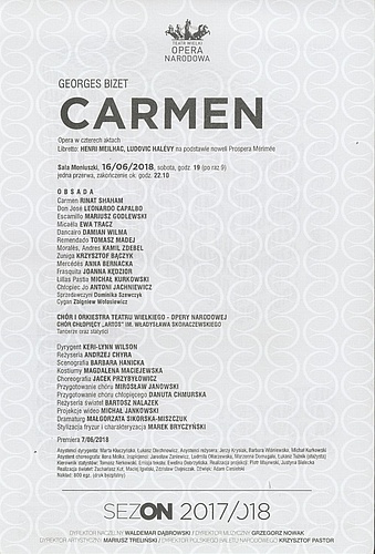 Wkładka obsadowa „Carmen” Georges Bizet 2018-06-16