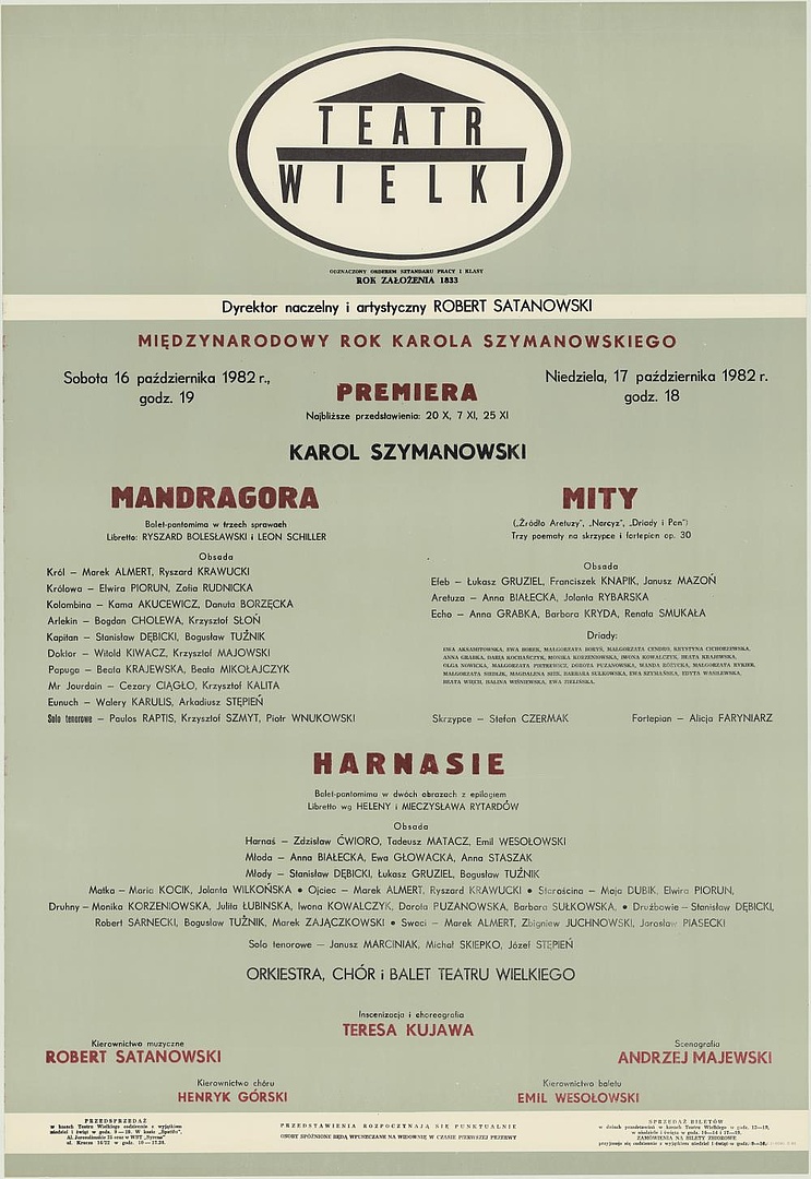 Afisz premierowy. „Mandragora” Karol Szymanowski 1982-11-16