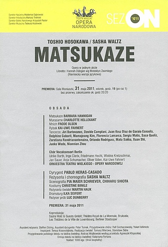 Wkładka premierowa „Matsukaze” Toshio Hosokawa, Sasha Waltz 31-05-2011