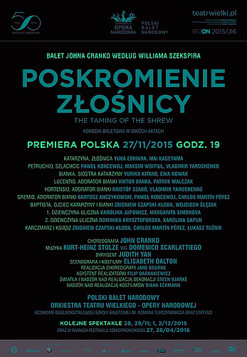 Afisz "Poskromienie złośnicy" John Cranko według Williama Szekspira premiera polska 2015-11-27