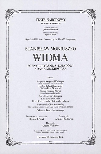 Wkładka obsadowa „Widma” Stanisław Moniuszko 18-12-1996