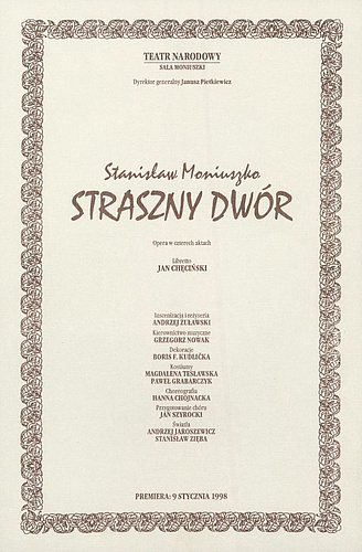 Wkładka obsadowa „Straszny dwór” Stanisław Moniuszko 09-01-1998