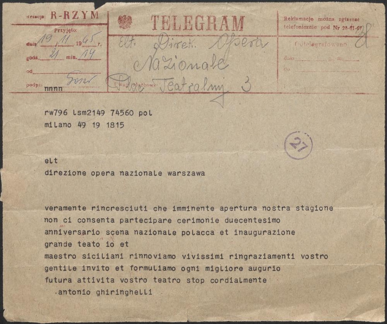 Otwarcie Teatru Wielkiego w Warszawie 19-11-1965