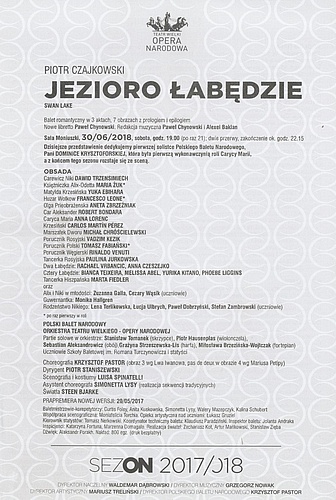 Wkładka obsadowa "Jezioro łabędzie" Piotr Czajkowski / Krzysztof Pastor, 2018-06-30