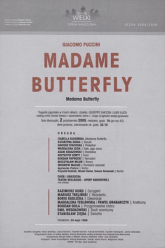 Wkładka obsadowa „Madame Butterfly” Giacomo Puccini 02-10-2005