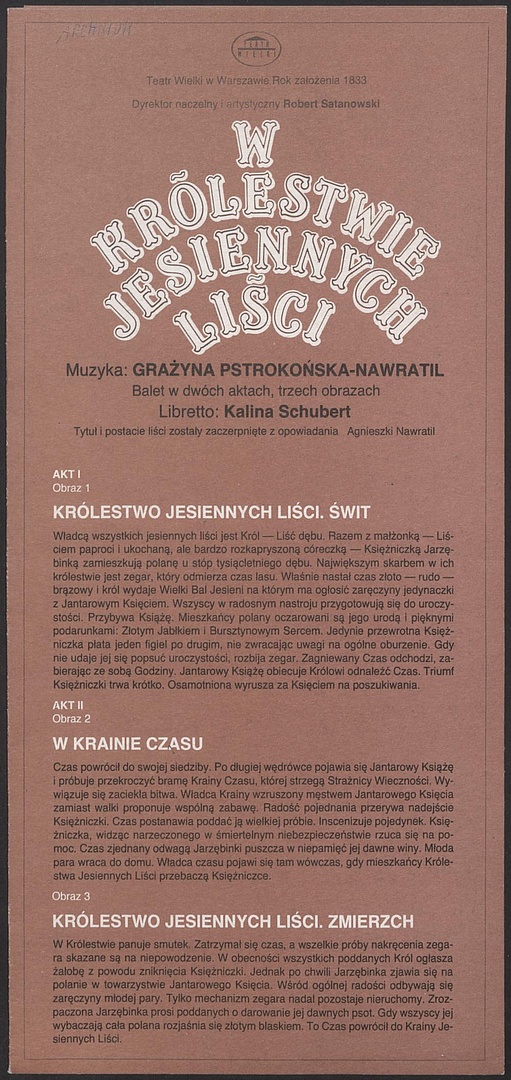 Program. „W królestwie jesiennych liści” Grażyna Pstrokońska-Nawratil 1990-06-01