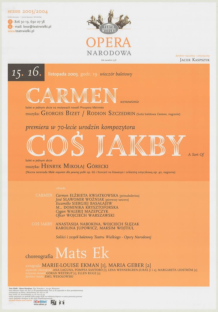 Afisz premierowy. „Coś jakby” Henryk Mikołaj Górecki 2003-11-15