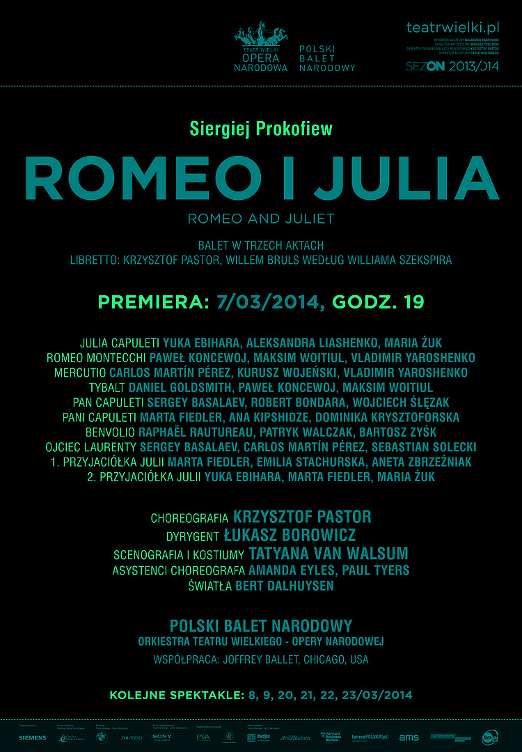 Afisz "Romeo i Julia" Siergiej Prokofiew / Krzysztof Pastor premiera 2014-03-07